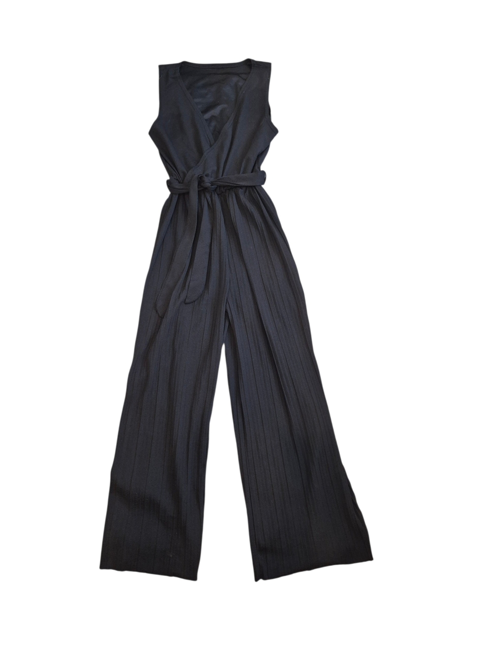 Sleeveless Black Wide-Leg Jumpsuit with Tie Waist